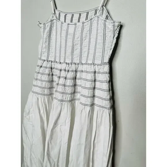 SAYLOR White Delicate Pinstriped 100% Cotton Square Neck Adalene Dress Small